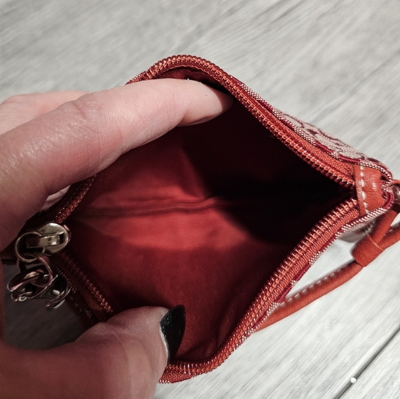 Coach Bags Red Signature Logo Leather & Canvas Wristlet Coin Purse - Picture 6 of 8